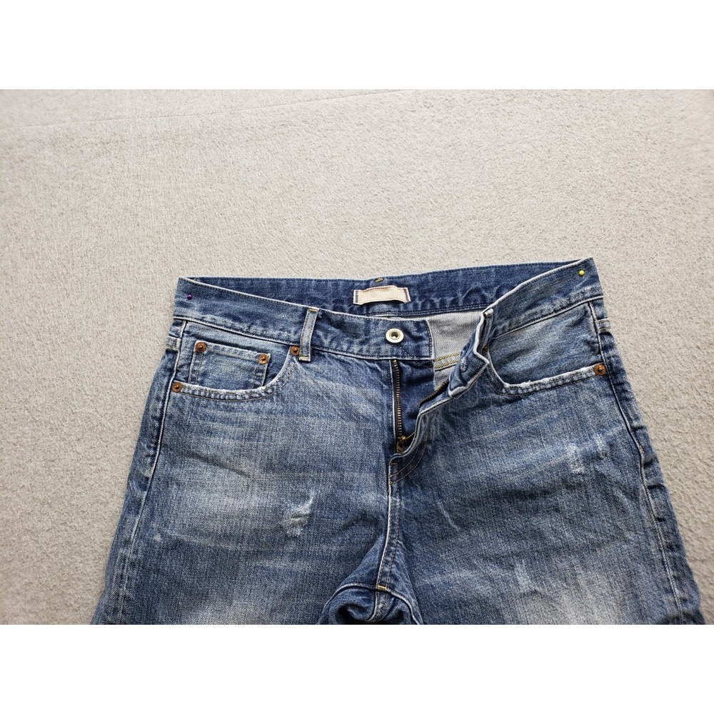 Uniqlo Women Short 26 Blue Distressed Logo 5 Pocket 100% Cotton Casual Denim - Picture 10 of 16